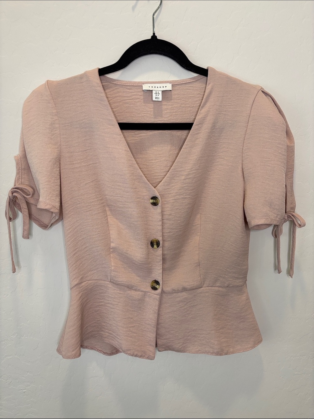 Topshop Blush Pink V-Neck Button Peplum Blouse - Picture 1 of 3